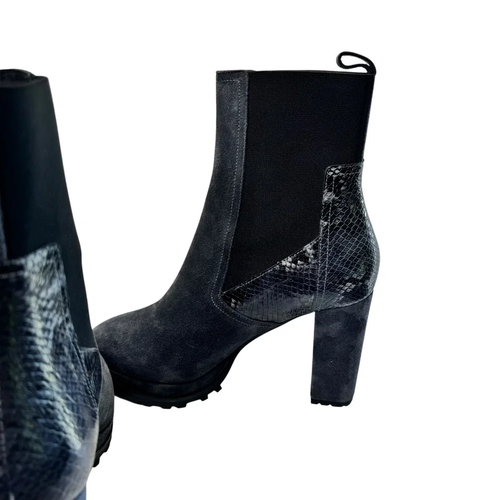 AllSaints Sz 9 Womens Sahara Boots Gray Suede‎ Leather Snakeskin Emb. Platform